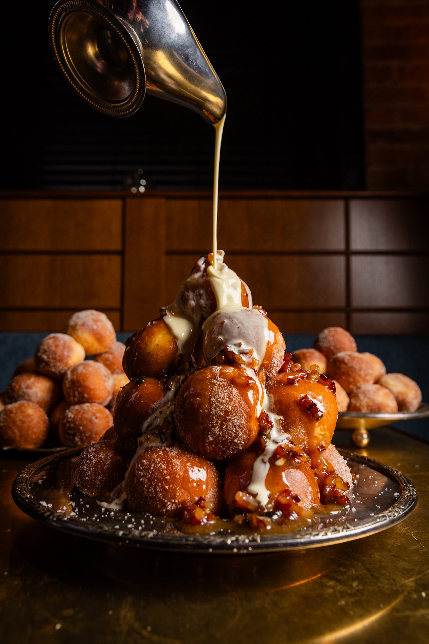 Beefsteaks dessert, drizzled with cream