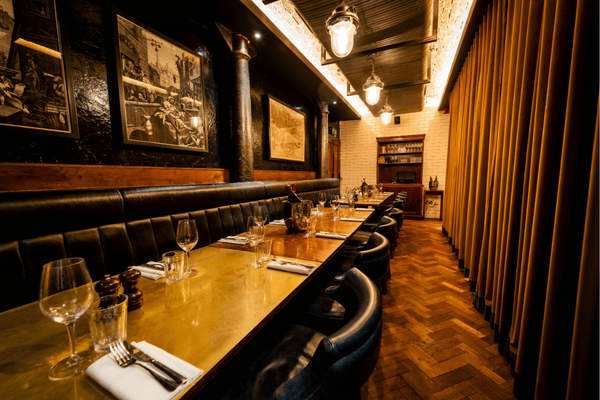 Semi=private dining set up at Seven Dials Hawksmoor steak restaurant