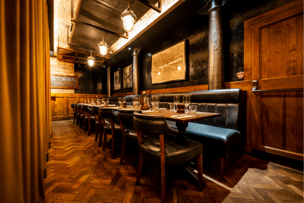 Semi=private dining set up at Seven Dials Hawksmoor steak restaurant