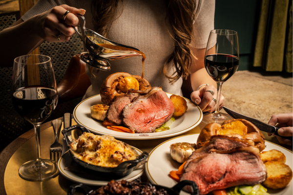 Sunday Roast plate with gravy pouring