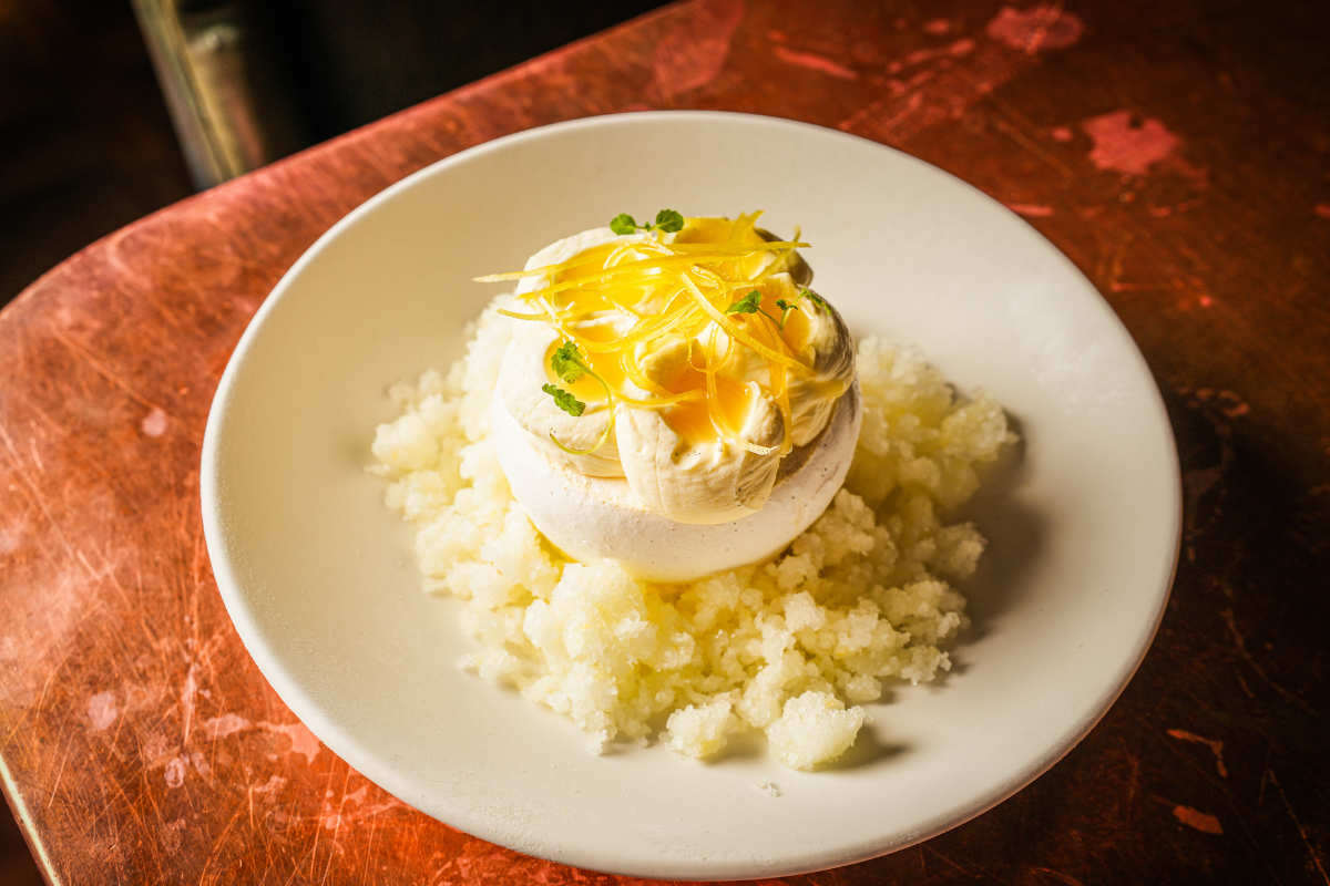 A shot of a seasonal pineapple pavlova