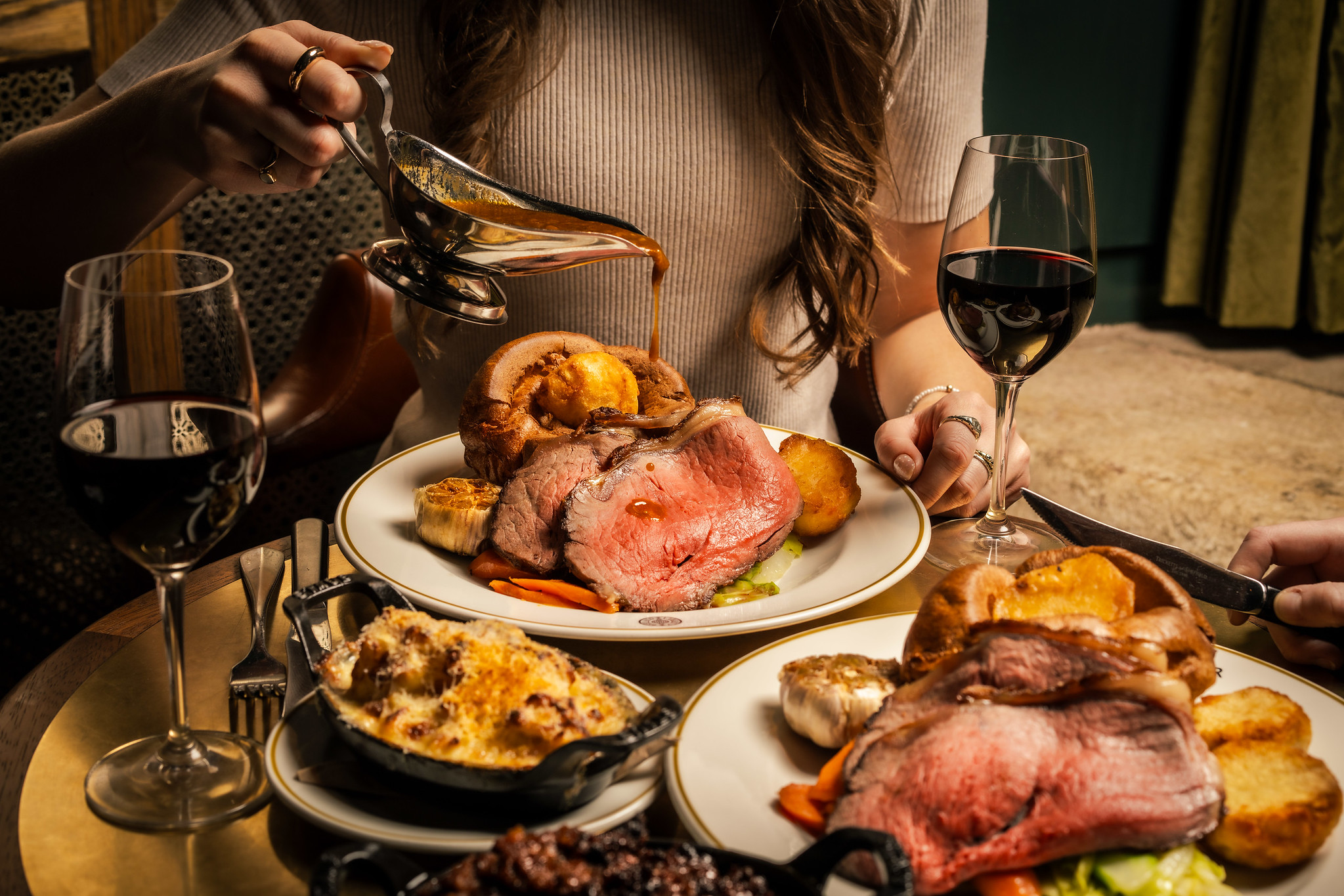 Sunday Roast plate with gravy pouring